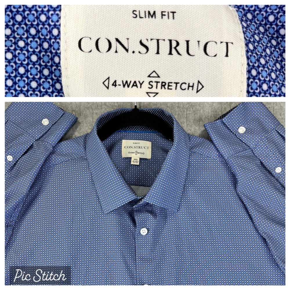 CON.STRUCT Slim Fit 4-Way Stretch Dress Shirt Men XXL geometric long sleeve